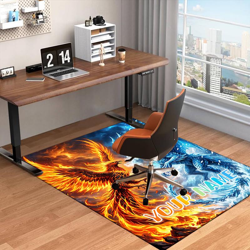 1PC Custom Name Fire Ice Fantasy Theme Floor Mat Ideal for Living Room, Game Rooms, Office, Bedroom,Floor Mat Playful Design