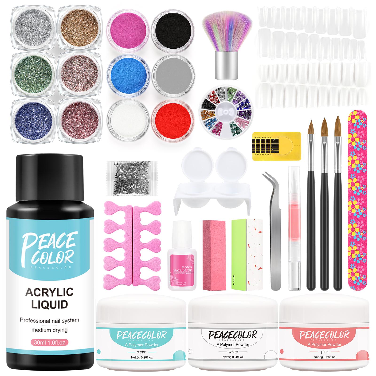 

PEACECOLOR Акриловый порошок Нейл Арт Набор 3ШТ / Набор Украшение ногтей Из блеска пудры Акриловый цвет Пудра DIY Инструменты для ногтей