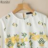 ZANZEA Women Casual Round Neck 3/4 Sleeve Floral Loose Blouse