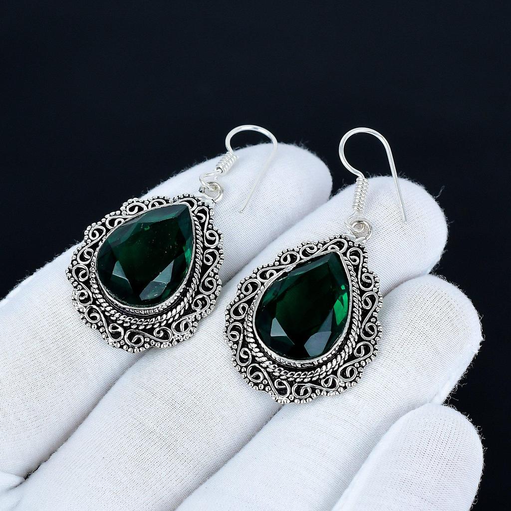 Green Tourmaline Gemstone Earrings, 925 Sterling Silver Earrings, Silver Earrings For Gift, Green Tourmaline Dangle Drop Earrings For Birthday Gifts