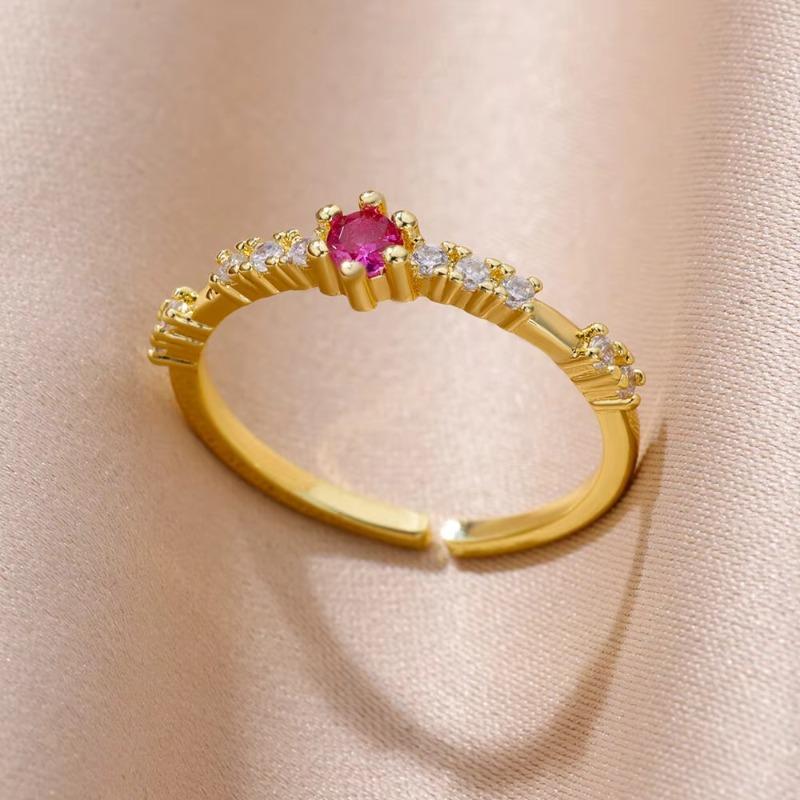 Hot-selling Micro-inlaid Colored Treasure Zircon Ring Women's Simple and Versatile Unique Design Love Geometric Light Luxury Ring