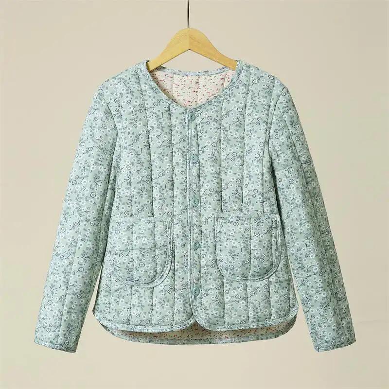 Winter Outer Wear Small Cotton-padded Jacket with Floral Lining for Women, Warm Cotton-padded Tops