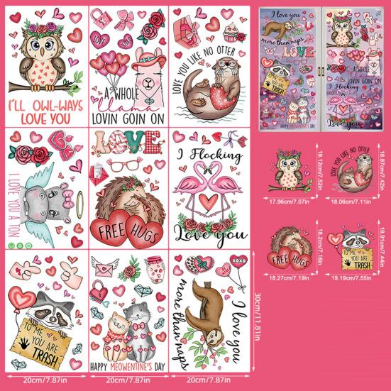 71Pcs/Set Valentine's Day Window Cling Waterproof PVC Cartoon Gnome Love Heart