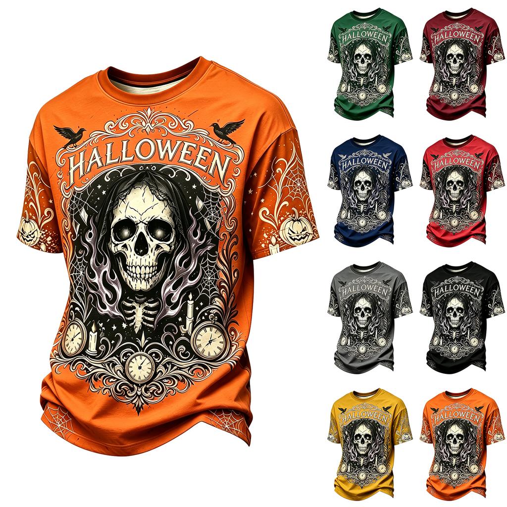 Men's Casual Short Sleeve Neck T-Shirt with Halloween Print Lightweight Breathable