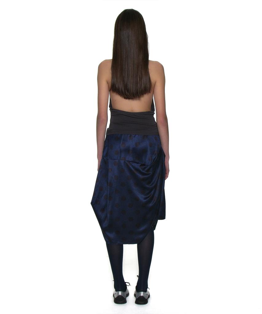 Partimento Woman Dot All-Over Printed Drape Midi Skirt_Navy