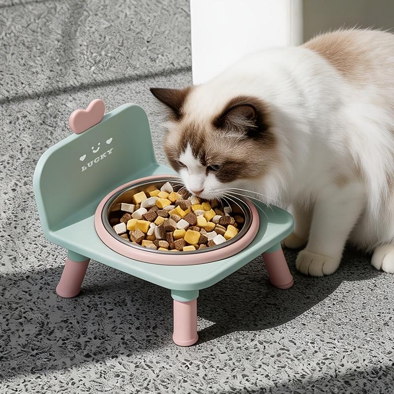 Adorable Stainless Steel Cat Bowl, Featuring a Color-block Design, Comes with a Non-slip Mat To Prevent Tipping, Leak-proof Construction