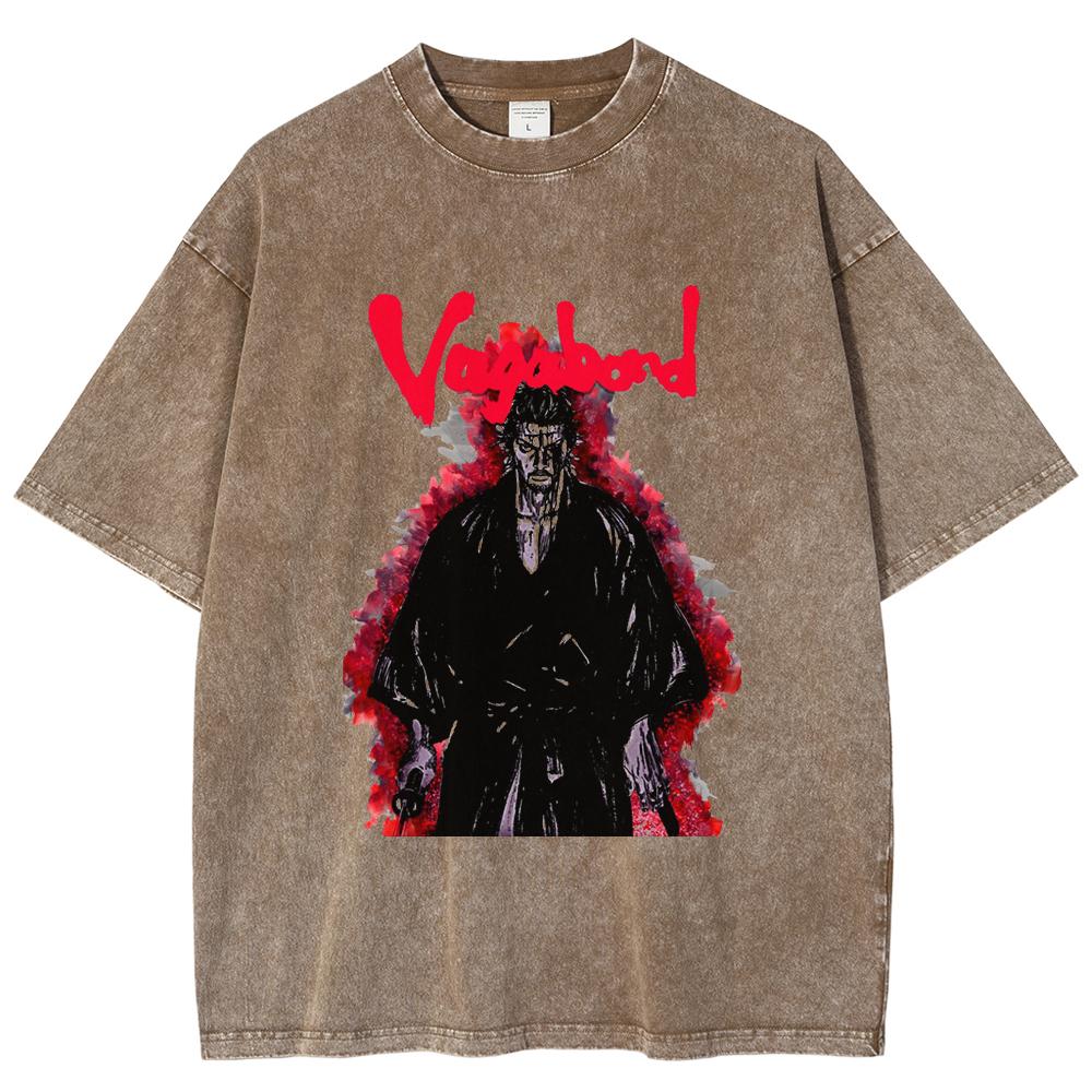 

Vintage Manga Vagabond Tshirt Miyamoto Musashi Anime Print Tee Men Washed Cotton Tshirts Harajuku Male Oversized Casual T Shirt S