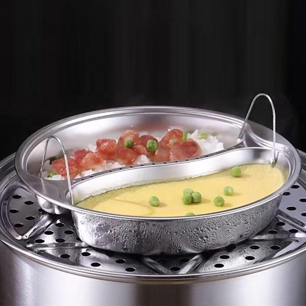 304 Stainless Steel Divided Food Steamer Tray Multi Size Stackable Food Steamer with Handle Round Food Holder for Kitchen