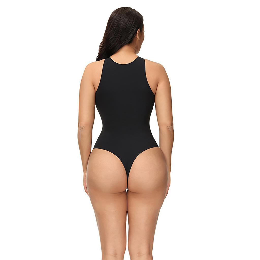 Damskie body bez rękawów, modelujące, typu racerback, body bez rękawów, modelujące, wyszczuplające, stringi, body, trykot, czarny