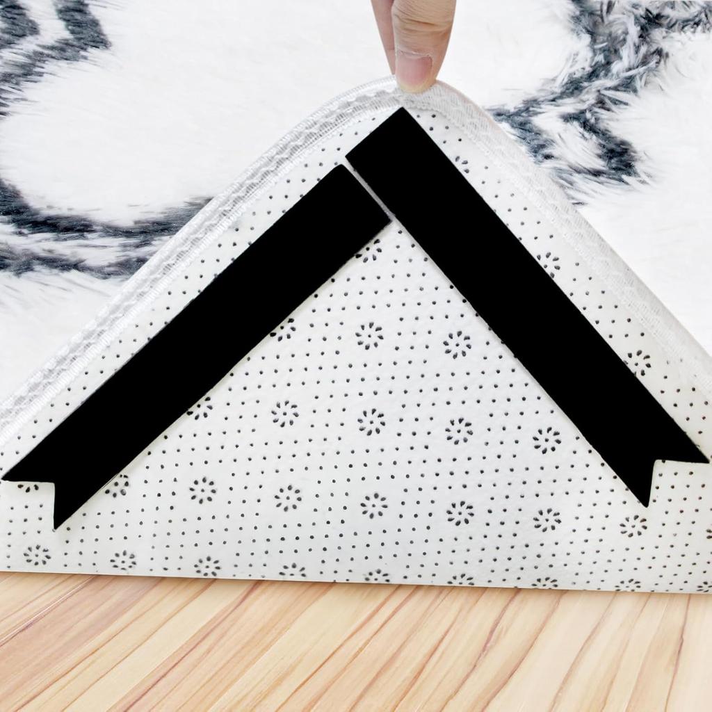 Rug Tape,16 Pcs Dual Sided Washable Removable Rug Stopper for Area Rug, Non Slip Adhesive Prevent Curl for Hardwood Floors and Carpet Corners