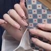 24-Piece Pink Leopard Print Heart Long Press-On Nail Tips