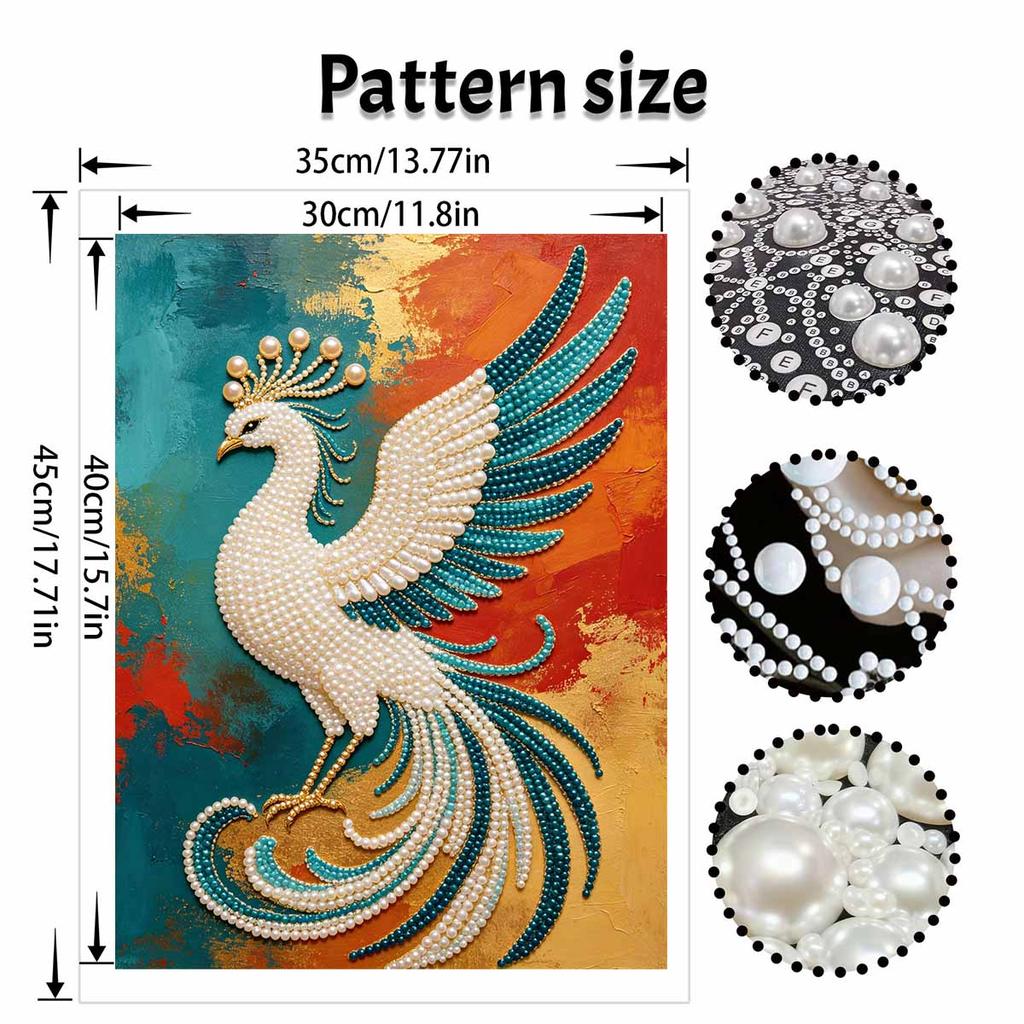 DIY Pearl Gem Elegant Peacock Art Shining Bead Craft Art Home Wall Ornament Simple Unframed Room Decoration Art Modern Style Exquisite Gift