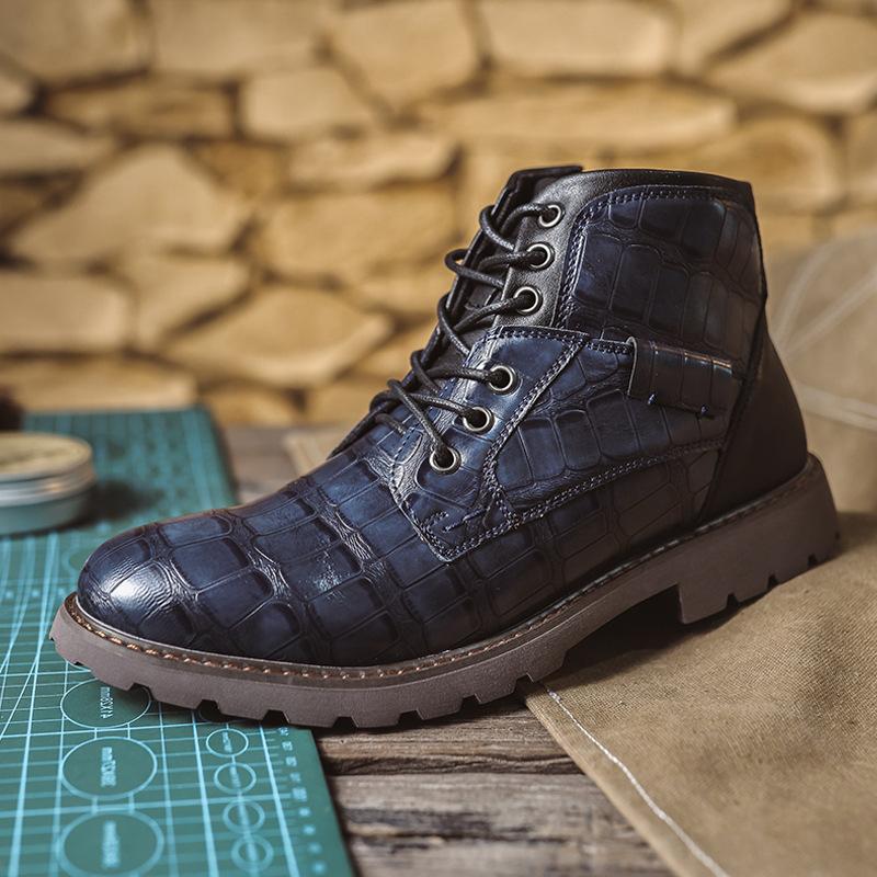 Men's Leather Boots Martin Boots Men's Boots Large Size Zipper Short Boots Men's Shoes Autumn and Winter High Top Shoes Desert Tooling