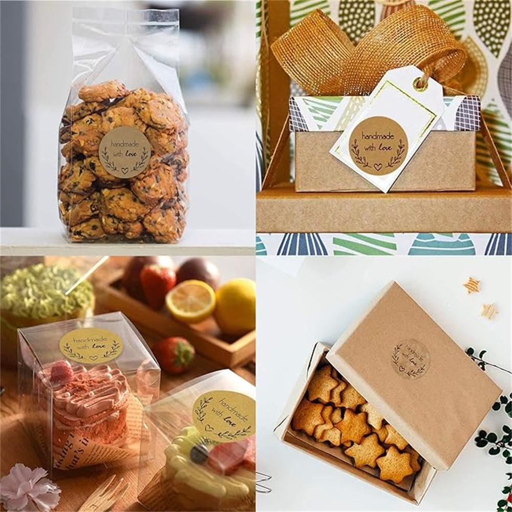 500pcs Handmade with Love Stickers Vintage Kraft Paper Sticker Stationery Label Baking Kraft Paper Stickers Scrapbook Gift Label
