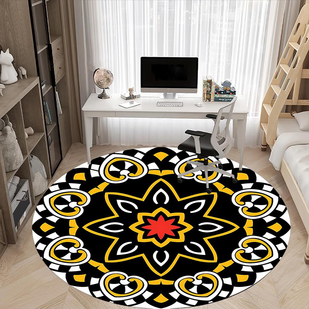 

1pc Mandala Pattern Carpet, Round Non Slip Durable Large Size Office Carpet, Suitable for Office 80cm