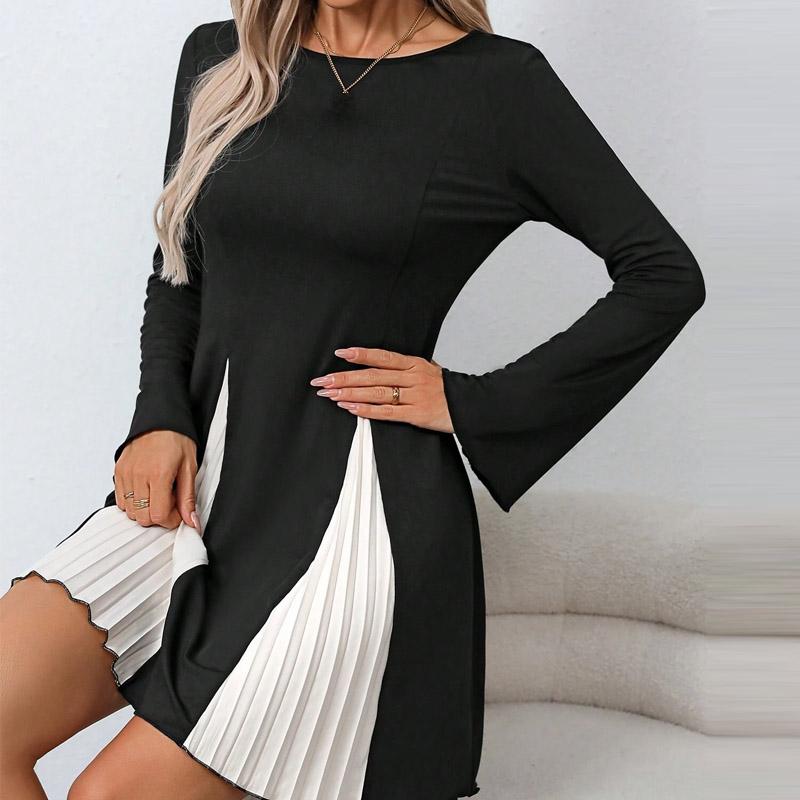 Women Dresses 2025 Spring Long Sleeve O-Neck Fashion Casual Black Women Dress J876