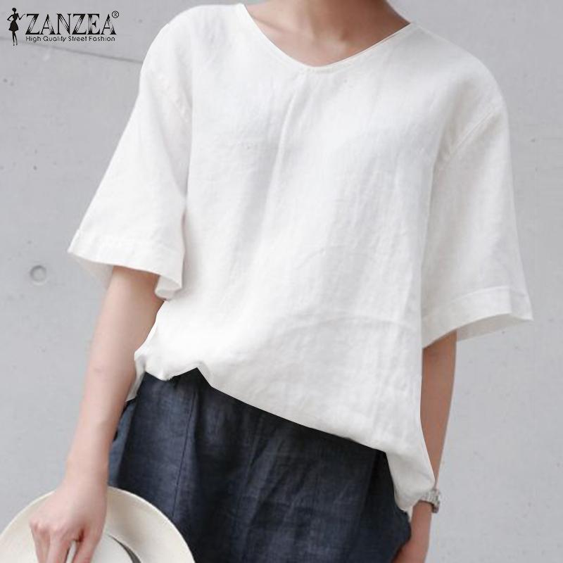 

ZANZEA Женская повседневная свободная летняя футболка с о-образным вырезом и половиной рукава