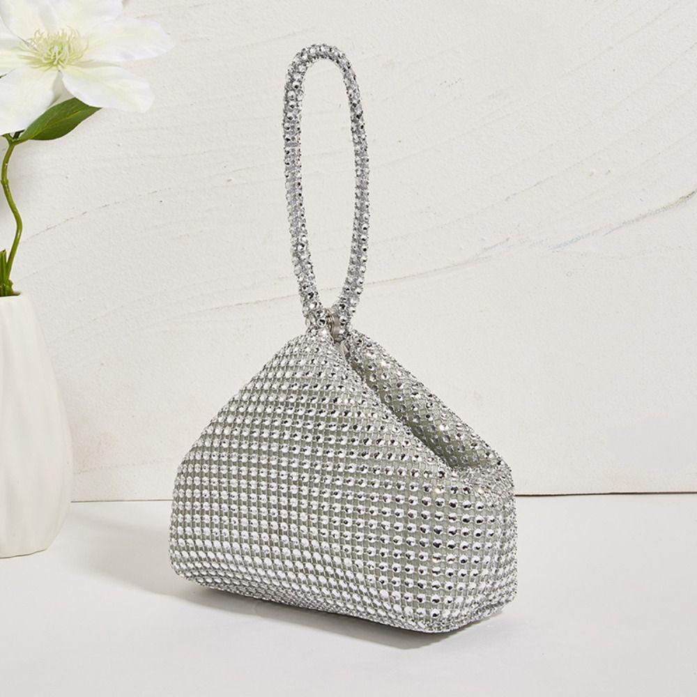 Sparkling Glitter Imitation Rhinestone Clutch Triangle Design Women Handbag  Evening Party