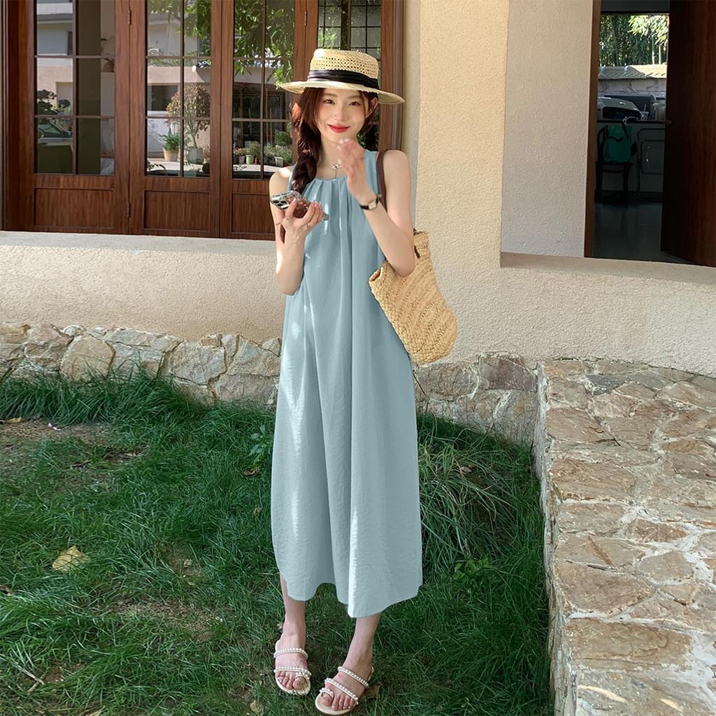 Augseed Sleeveless Plus Korean Fits Short and Tall Loose Summer Clothes Women's Summer/Spring Dress, Long, Elegant, Size, A-Line, Resort, Formal,