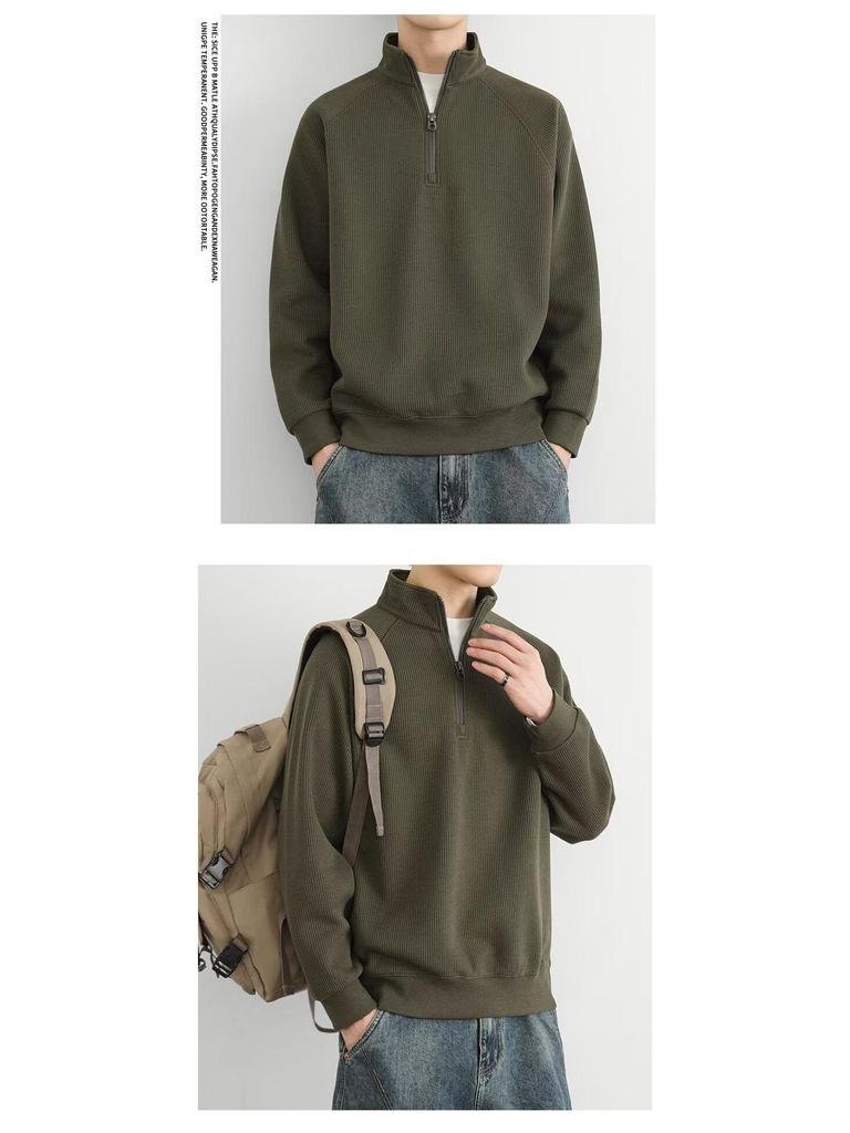Men's Trendy Half-Zip Stand Collar Fleece Sweatshirt - Winter Thick, Casual Base Layer
