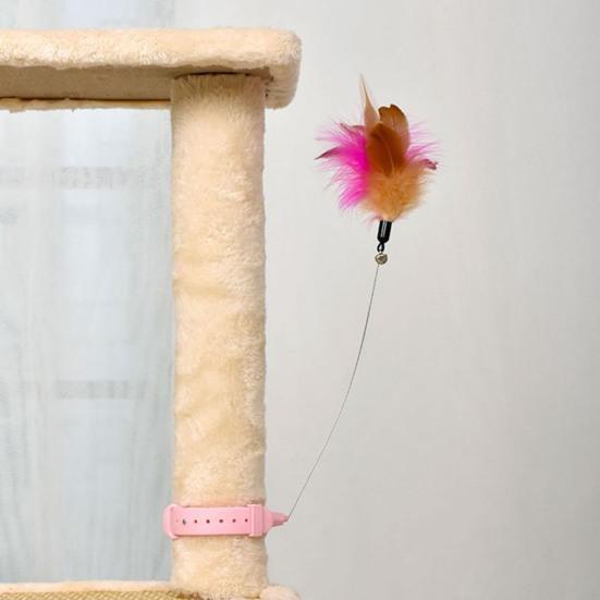 Cat Collar Feather Toy Interactive Cat Feather Wand Toy Hands Free Cat Teaser Wand with Bell Adjustable Collar for Indoor Kitty Solo Play