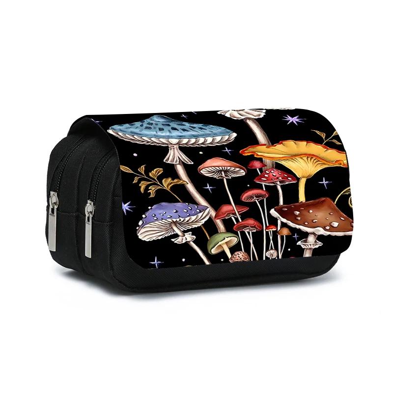 Jungle Mushrooms Double Layered Flip Pen Case for Boy and Girls Best Gifts 2D Cartoon School Supplies Pencil Case for Children