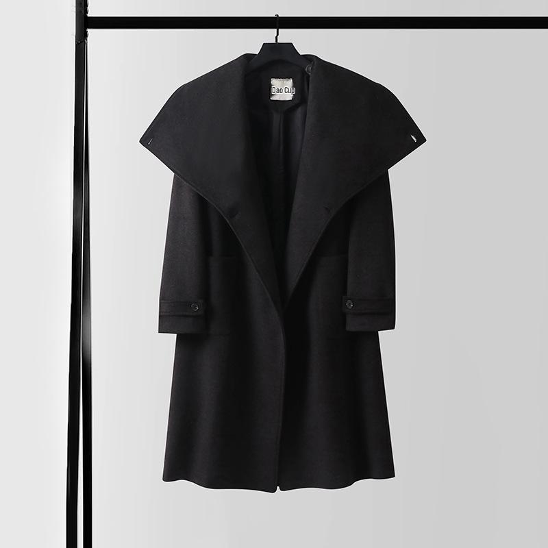 Men's Asymmetrical Long Cashmere Coat with Stand Collar and Belt - Plus Size, Loose Fit Outerwear for Autumn and Winter.