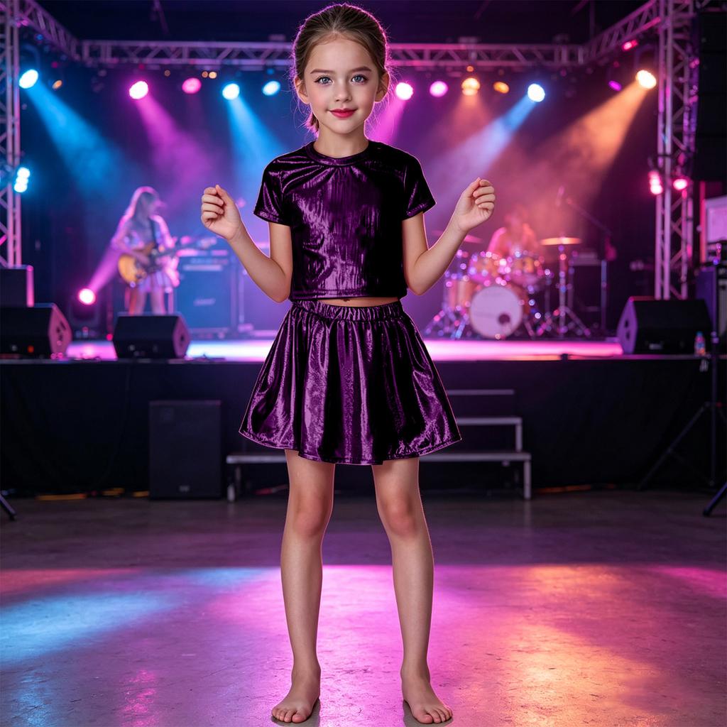 Girls Pleated Skirt Elastic Waistband Dance Skirt with Foil Laser Shine Finish Kids Skirt for Ballet Performance and Costume Use
