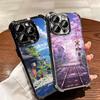 Anime Aesthetic Scenery Plating Phone Case For Iphone 16 17 Pro Max Air 16E 14 15 Plus 12 13 Mini Anti-Fall Airabag Cover