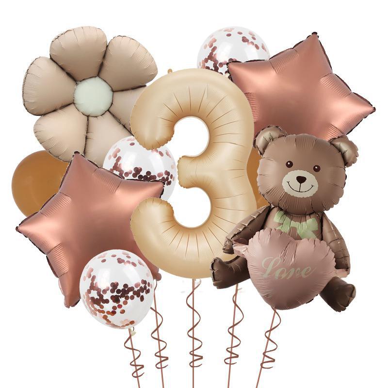 Matte Love Bear Colored Daisies 40 Inch Caramel Cream Aluminum Film Sequins Latex Balloon Birthday Set