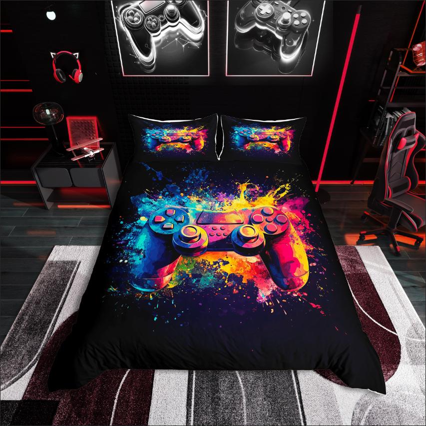 Homewish Video Game Duvet Cover Set,Gradient Gamepads for Boys Bedding Set,Abstract Gamer Decor
