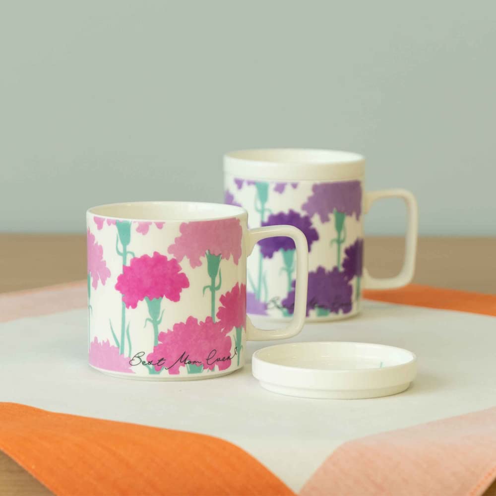 Tasse NARUMI Dozen Flowers avec Œillet Floral Mignon Cadeau Parfait pour Micro-ondes et Lave-vaisselle Produit Cadeau Couvercle, 290cc, Violet, Motif, Motif,
