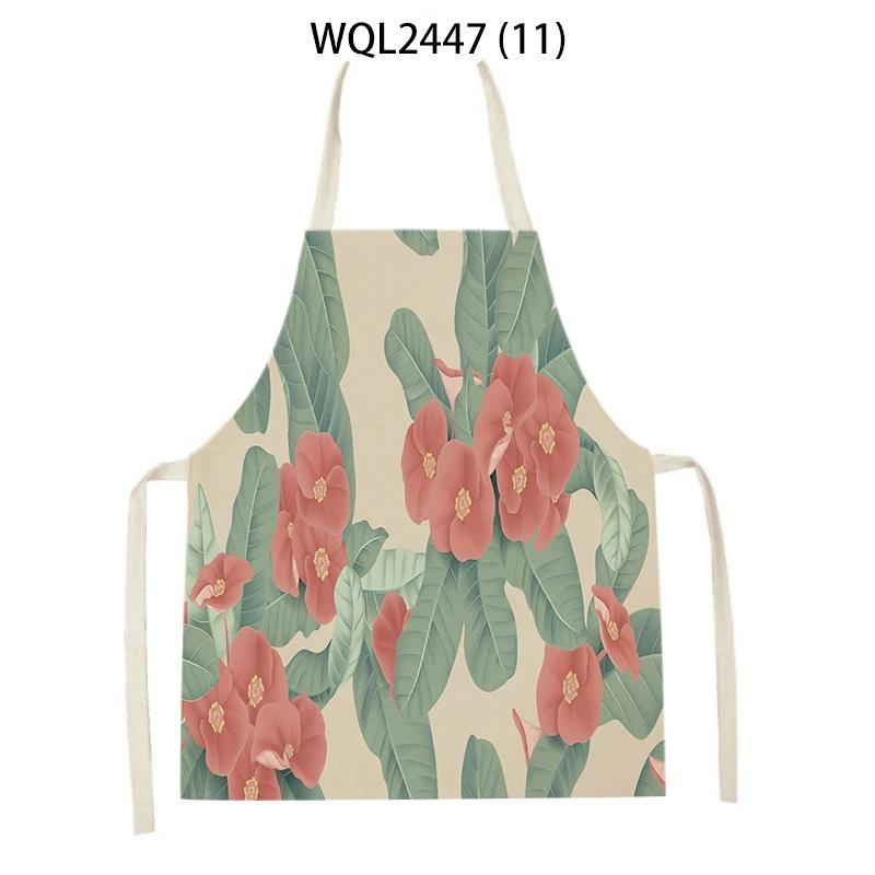 Home Plant Flower Printed Linen Kitchen Apron for Women Home Cooking Baking Waist Bib House Accessories Cleaning Tool Aprons