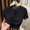Women's Textured Crop Top Ruffled Hem Short-Sleeve T-Shirt