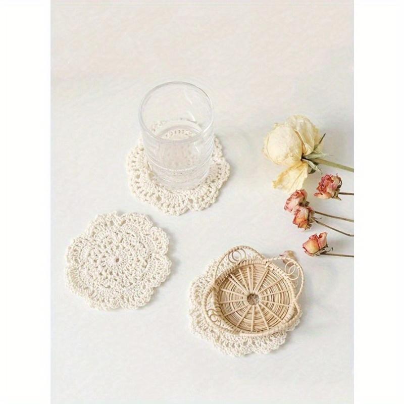 Woven Hollow Out Coaster, Modern Polyester Drink Coaster For Home, Solid Color Coasters For Insulation, Kitchen, Dining Room, Bedroom