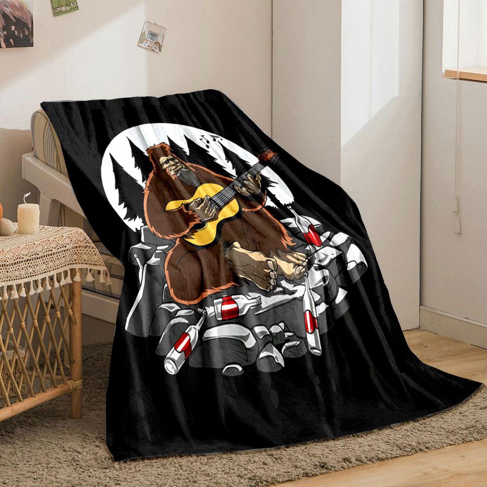 Bigfoot Guitar Campfire Blanket Bedroom Blanket for Livingroom Couch Lunch Break Soft Throw for Friend's Festival Gift