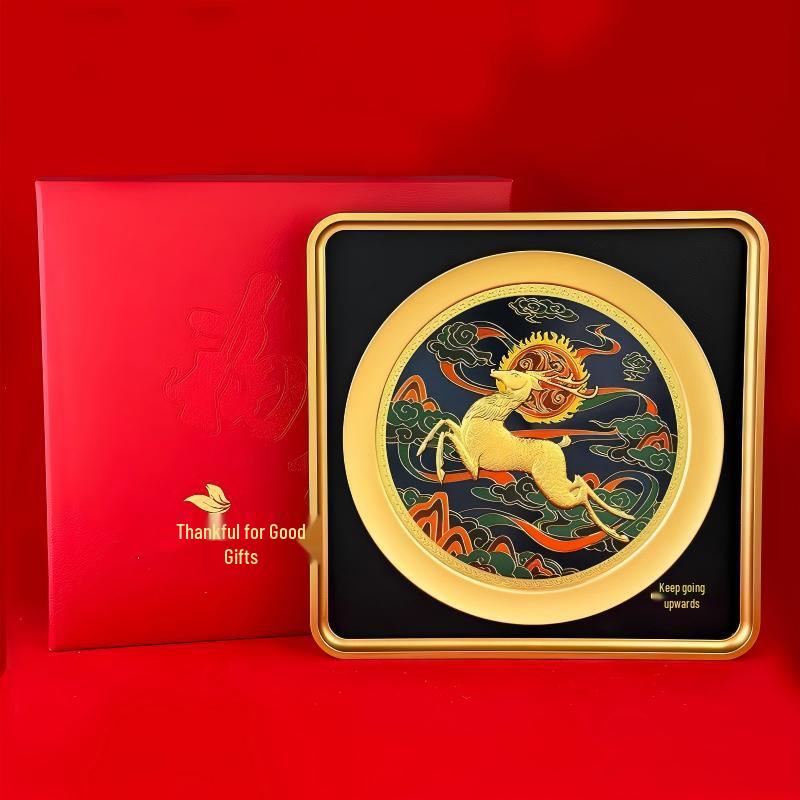 Golden Arowana Three Sheep Prosperity 3D Gold Foil Painting Ornament for Office or Business Opening