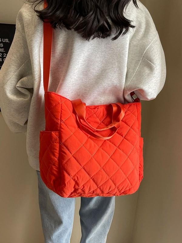 Large Capacity Quilted Tote Bag - Korean Style Versatile Cotton Coat Bag, High-End Fashion Shoulder & Crossbody Bag for Autumn and Winter