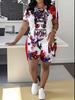 Butterfly Ladies Casual Suit Short Sleeve Shorts 1D Digital Flower Printing Fashion T-Shirt Two-piece Set