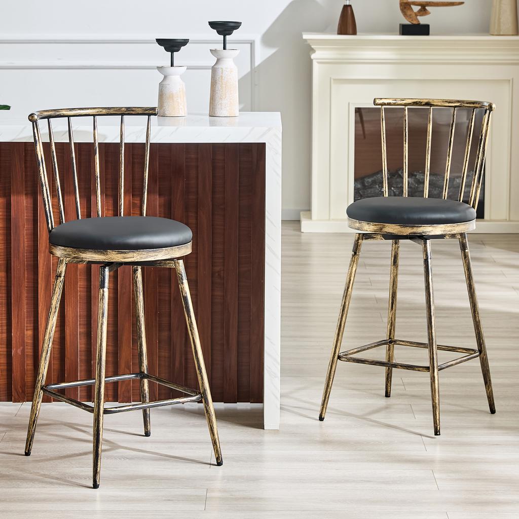 Modern Metal Bar Stool in Windsor Style with Upholstered Seat for Kitchen Islands, Bars, Restaurants; Bar Height; Vintage and Minimalist Style
