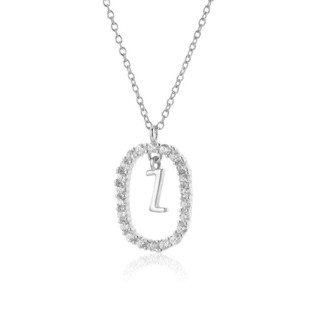 925 Sterling Silver Gold 26 Letters A -Z Alphabet Initial Long Chain Necklace Ovals Luxury Jewelry Crystal Cz Choker