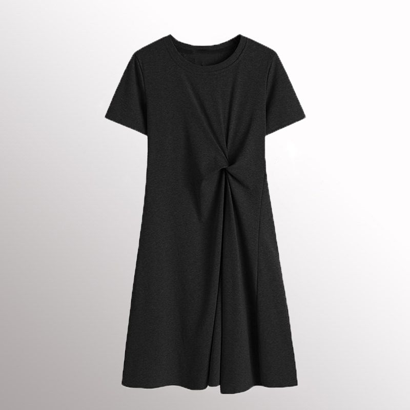 

Cotton T-shirt Skirt Slim Looking Temperament Base Small Black Short Sleeve Black L