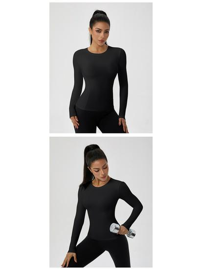 European & American Autumn/Winter Long Sleeve Yoga Top - High Elastic, Quick-Dry, Bare Feel, Round Neck Fitness T-Shirt