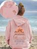 Printed Palm Tree and Bus Pattern Hoodie for Girl, Trendy Micro-elastic Long-sleeved Hoodie