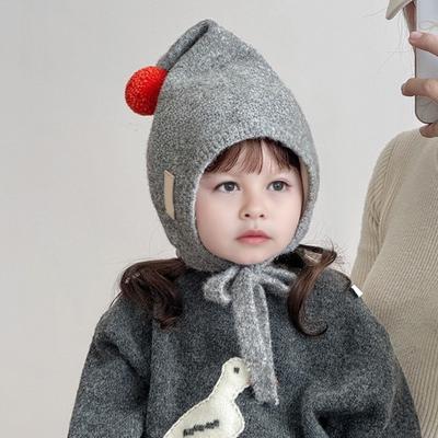 Kids Hat Plush Ball Decor Lace-up Warm Elastic Winter Hat Comfortable Loose