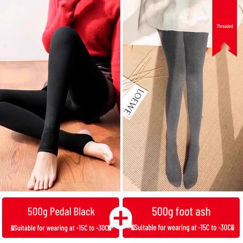 Fleece-Lined Base Layer Pants for Petite Women: Thick, Warm, Cotton, Foot-Covering Tights for Autumn and Winter, Stay in Place Comfort