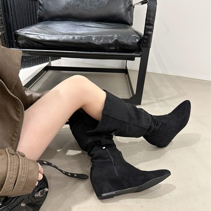 Pointed High-heeled Piled Boots 2025 Autumn and Winter New Retro Suede Thin Over the Knee Two Wear Knight Boots Women