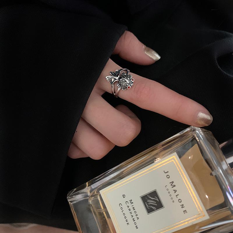 

Artistic Vintageinspired Adjustable Silver Ring With Butterfly Goldfish For Trendy Women