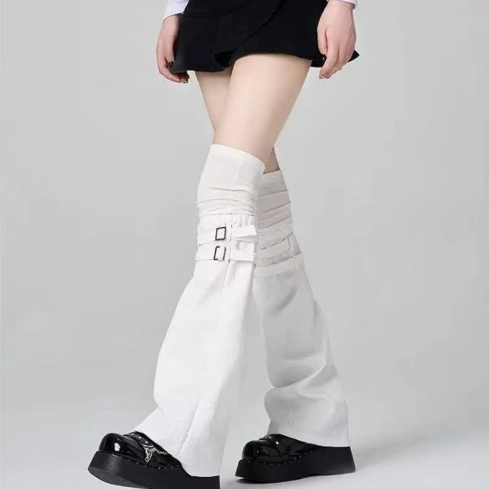 Leder-Schnallen-Beinwärmer Halten Warm Harajuku Socken Süße Kniehohe Socken Damen Mädchen