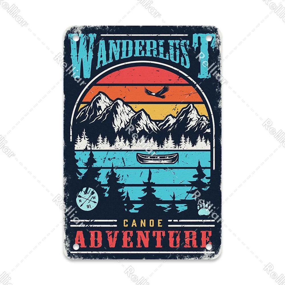 Retro Happy Camper Dekoracyjny Talerz Przygoda na Zewnątrz Metalowy Znak Blaszany Symbol Dzikiej Przyrody Ornament Plakat Dekoracja Domowego Baru Klubu Tablica